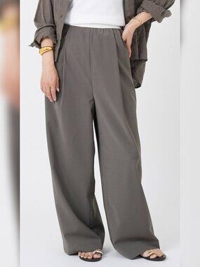 Tibi Marit Dark Stone Tropical Wool Pull-On Pant